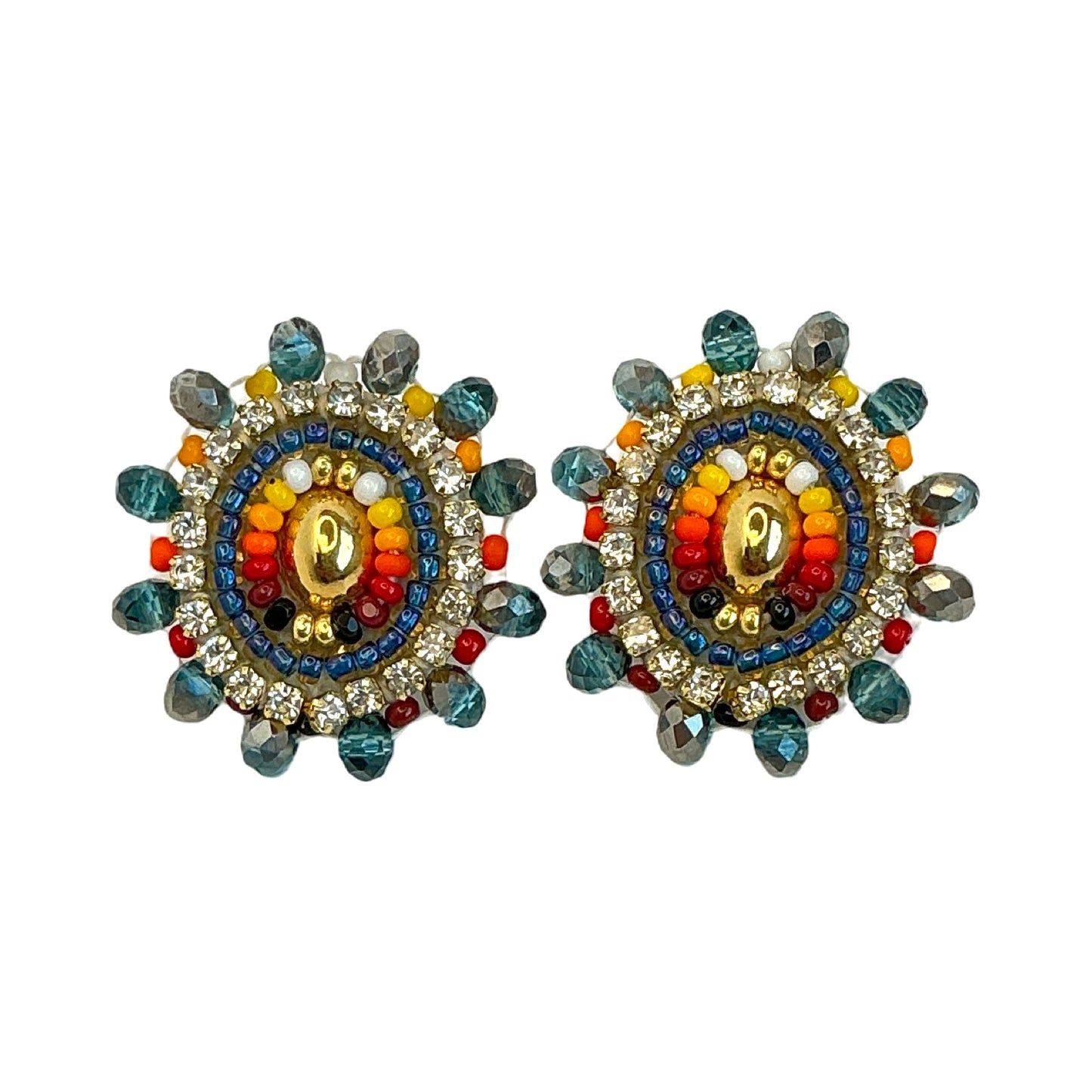 BBB Faceted Beaded Cab Earrings (Gold)