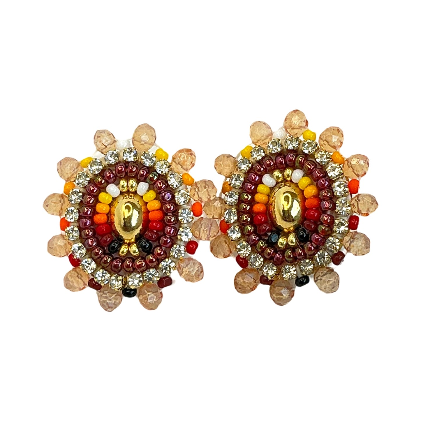 BBB Faceted Beaded Cab Earrings (Gold)