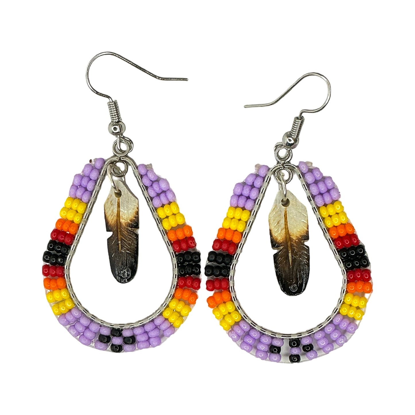 DYH Beaded Teardrop Earrings w Feather