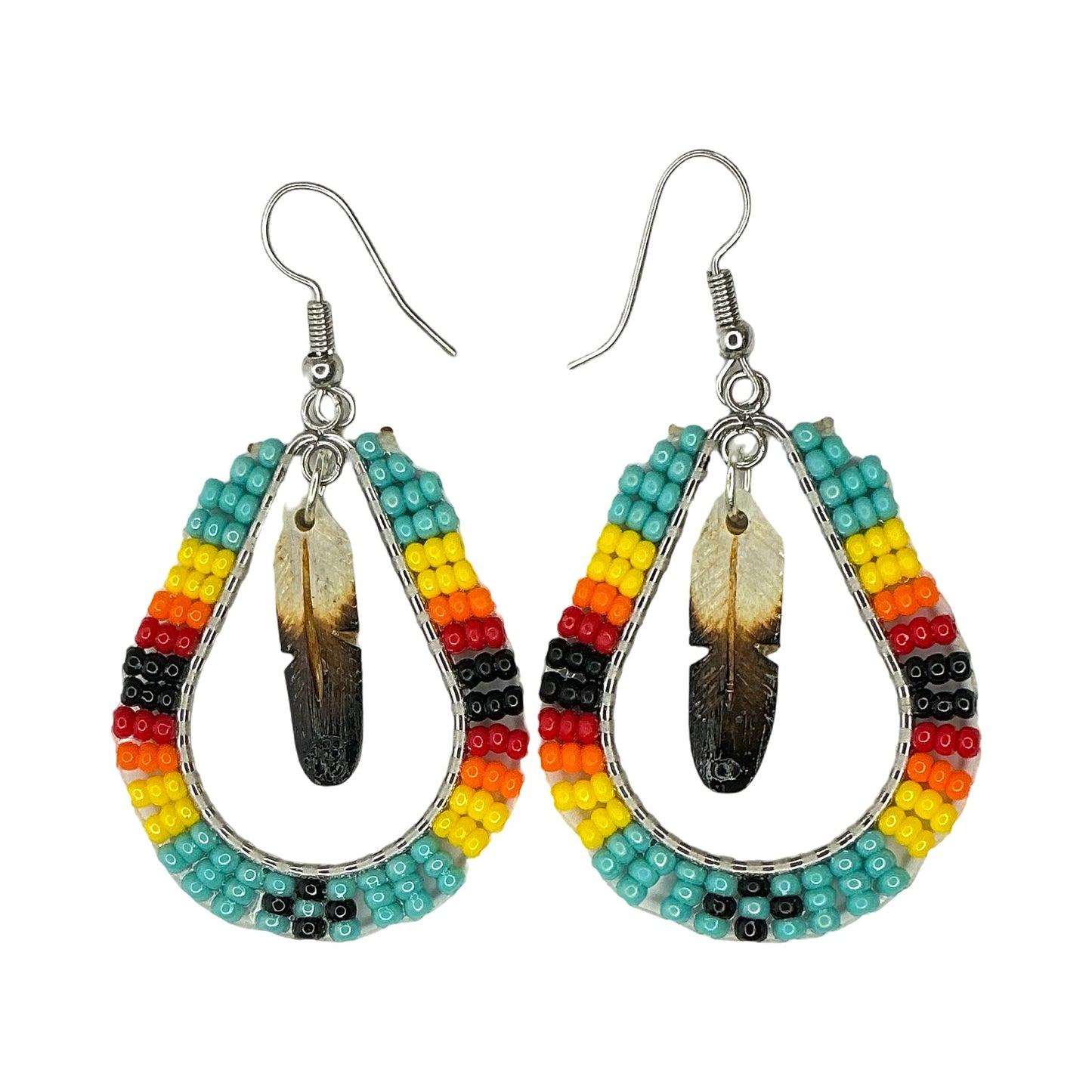 DYH Beaded Teardrop Earrings w Feather
