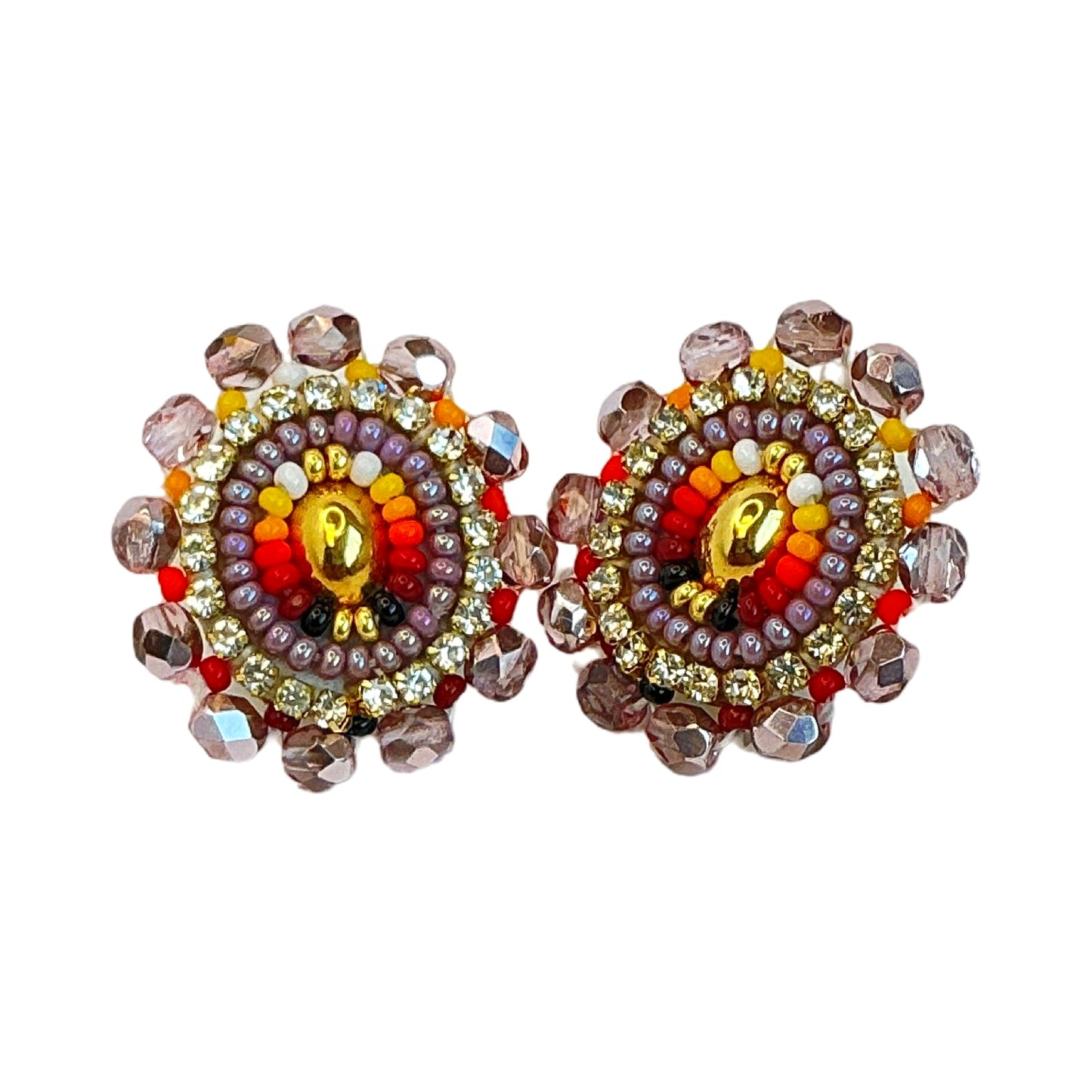BBB Faceted Beaded Cab Earrings (Gold)