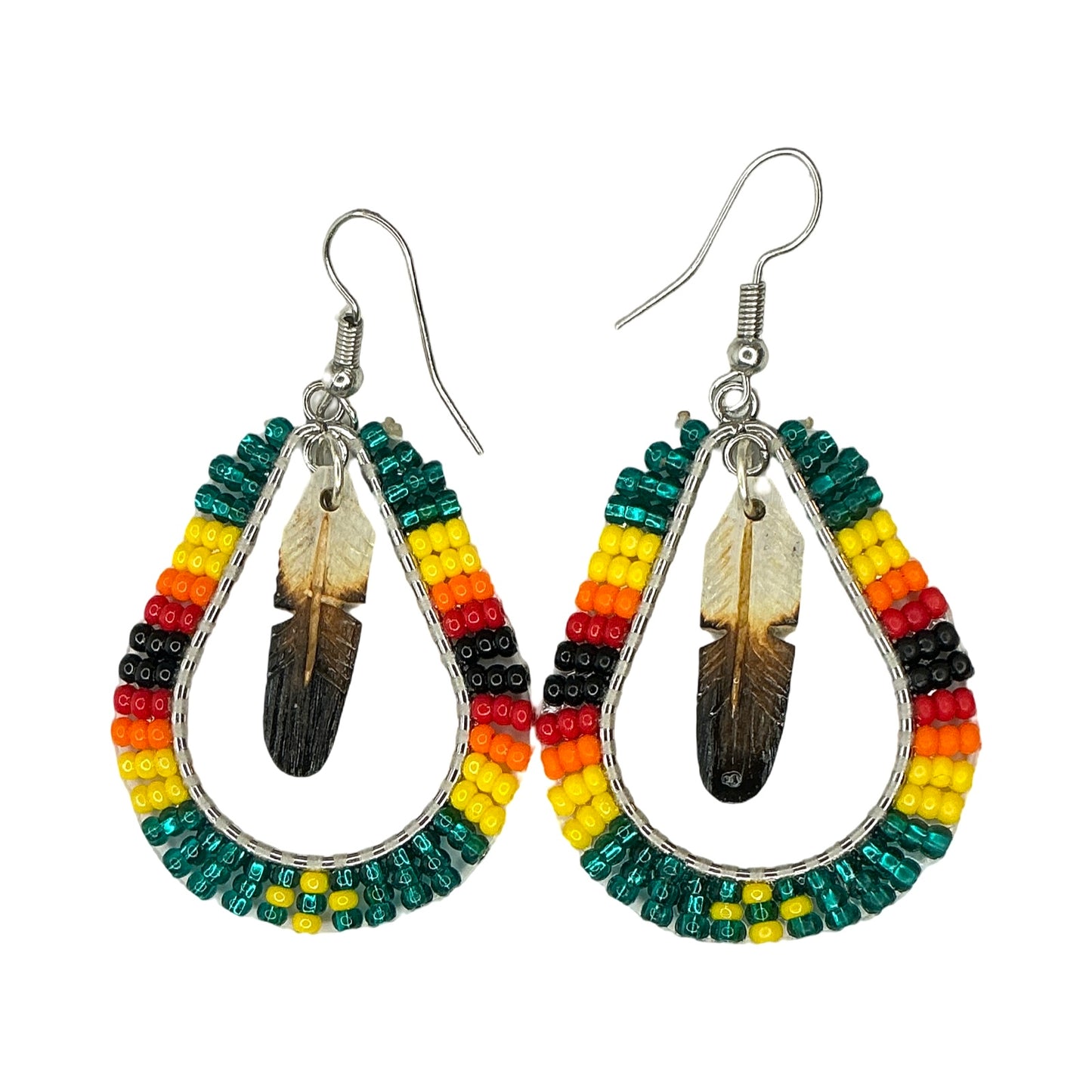 DYH Beaded Teardrop Earrings w Feather
