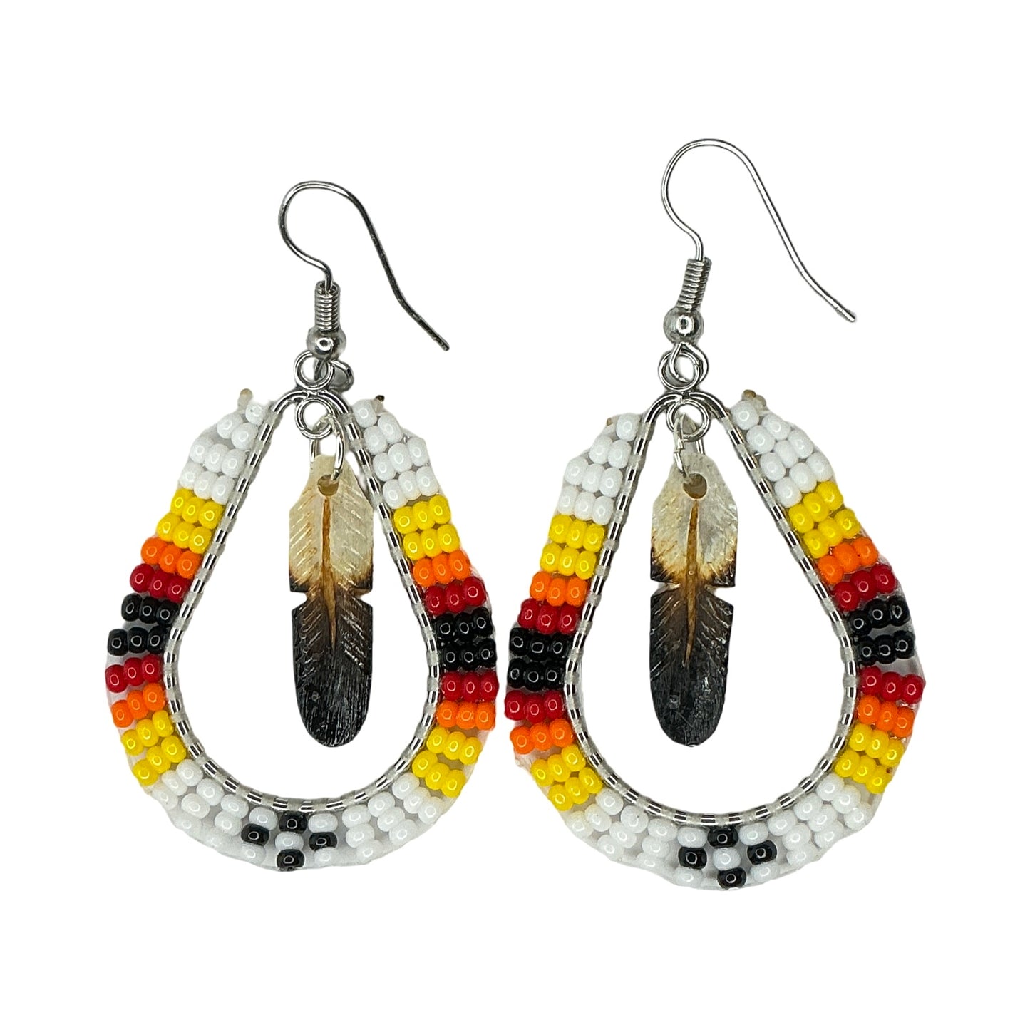 DYH Beaded Teardrop Earrings w Feather