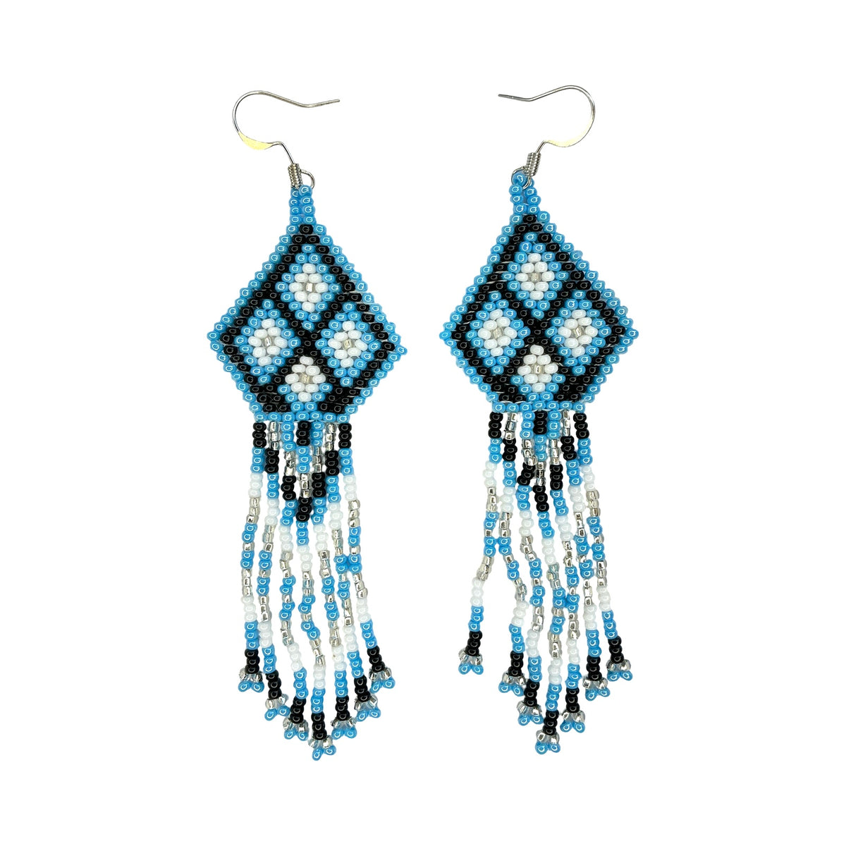 CWT Blue & White Peyote Stitch Fringe Earrings
