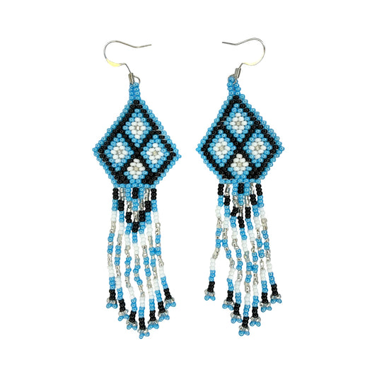 CWT Blue & White Peyote Stitch Fringe Earrings