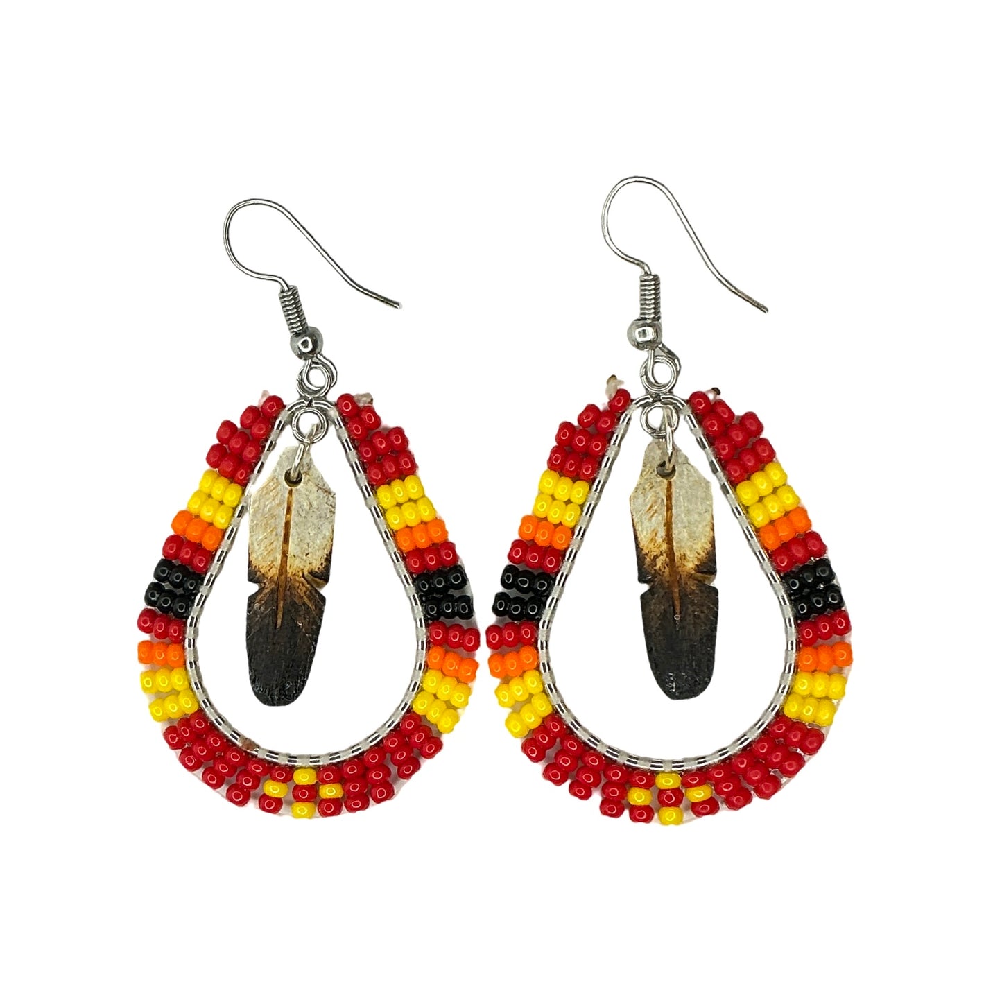 DYH Beaded Teardrop Earrings w Feather