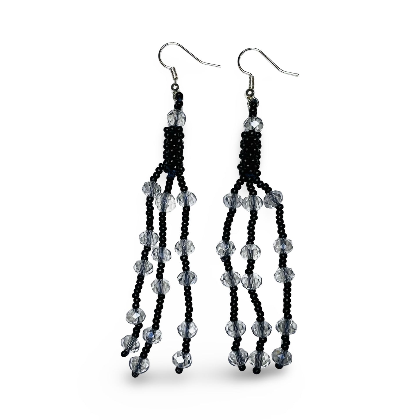 TB Black Dangle Beaded Earrings
