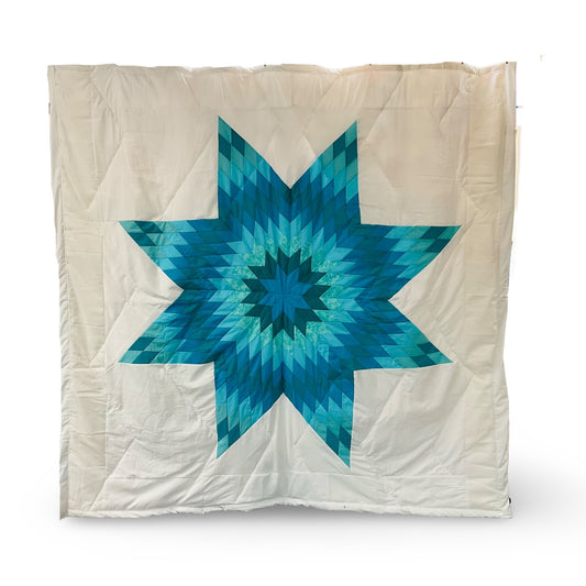 KHP White/Turquoise Queen Star Quilt