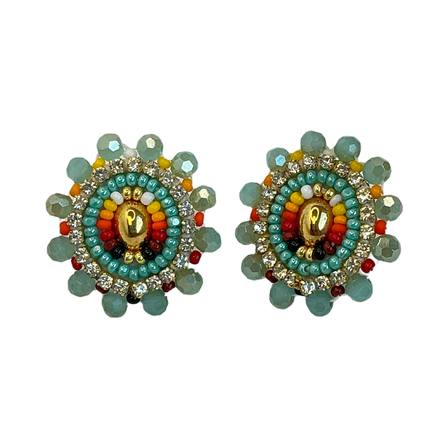 BBB Faceted Beaded Cab Earrings (Gold)