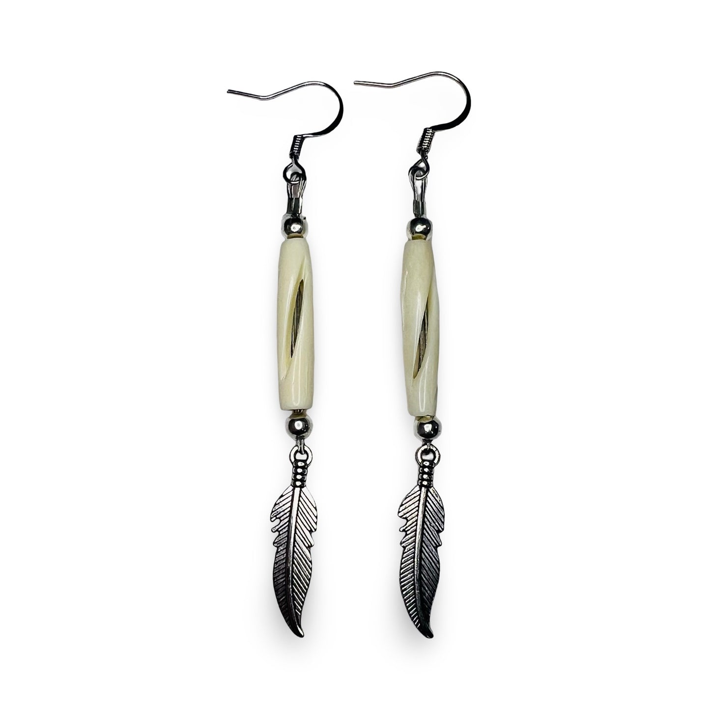 RBE Small Bone w/ Feather Earrings