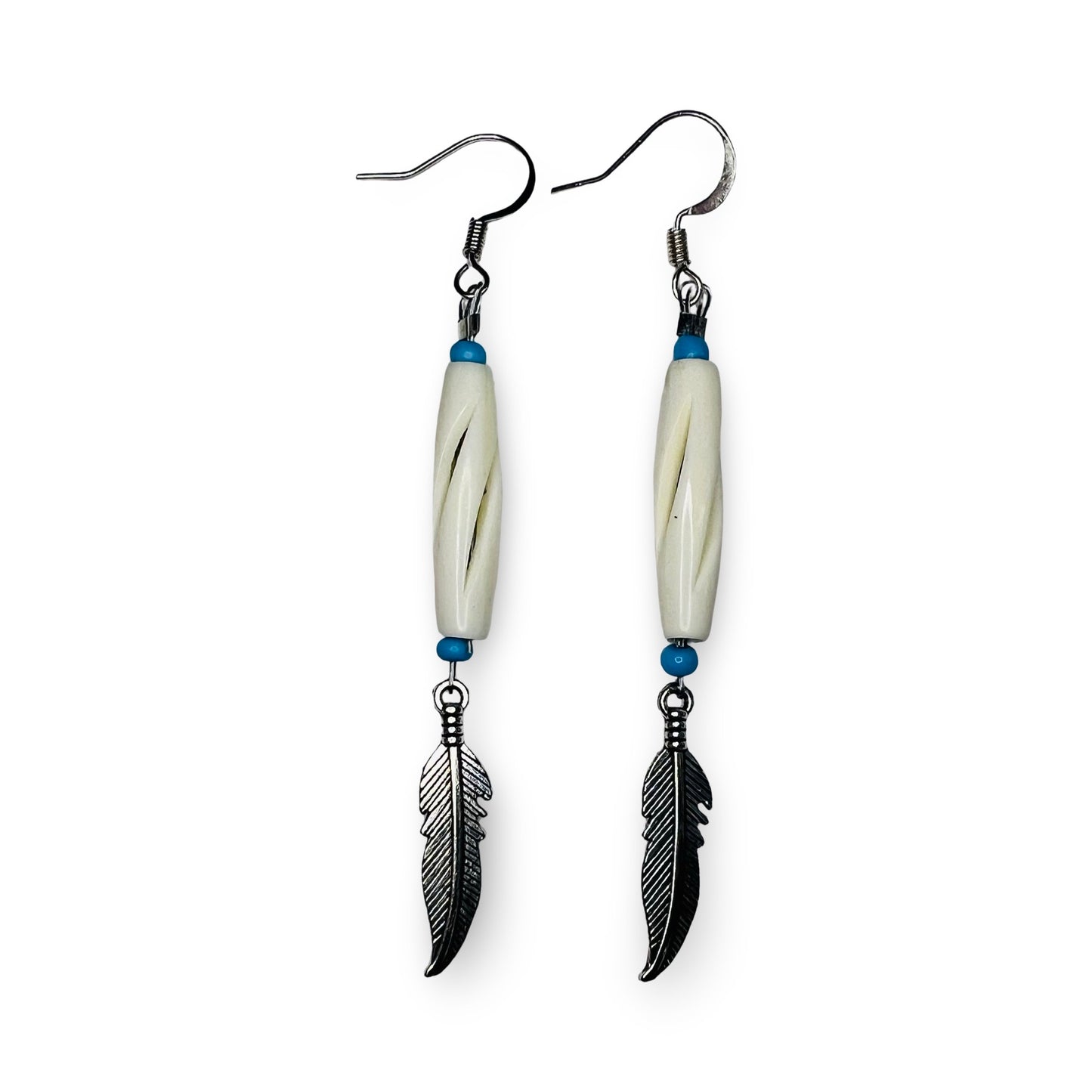 RBE Small Bone w/ Feather Earrings