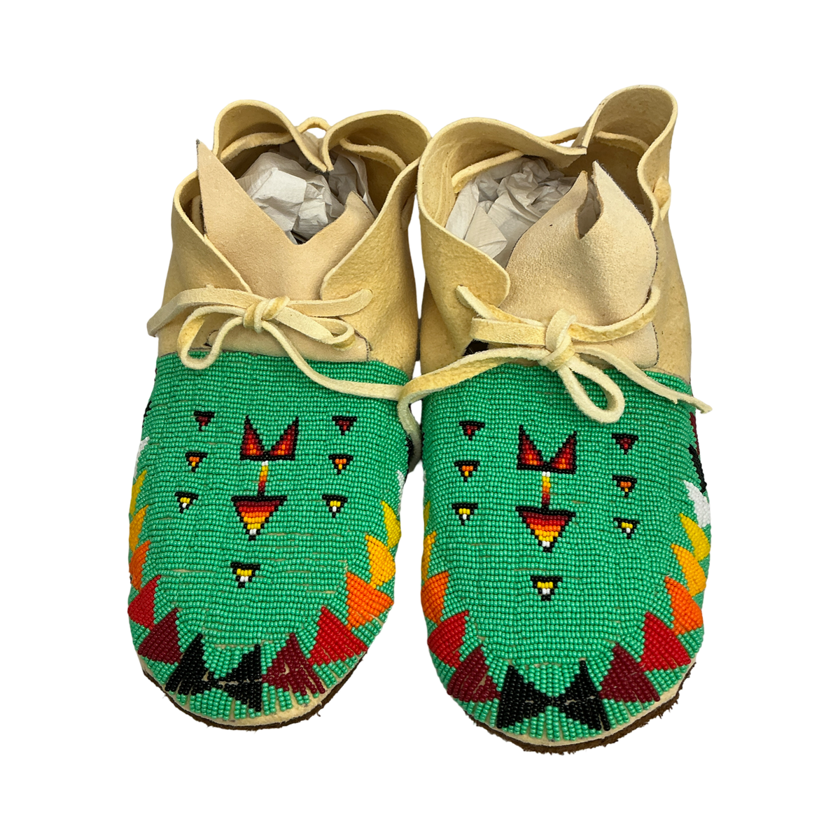 CLM Green & Sun Burst Fully Beaded Moccasins Men's Size 11