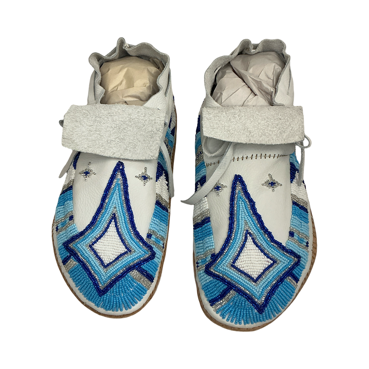 TRF White/Blue Mens Size 11 Beaded Moccasins