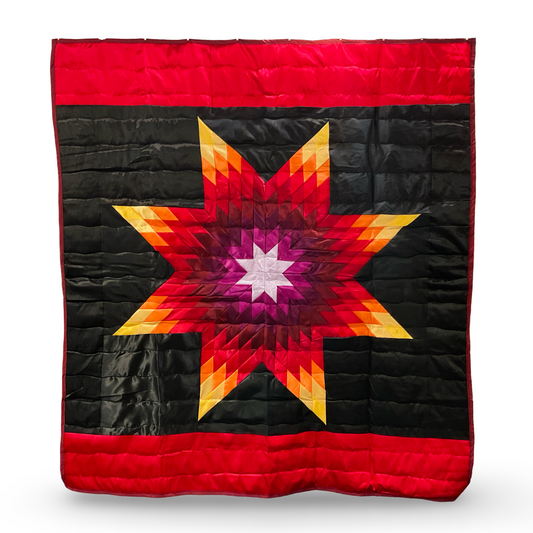 JBE Red/Black Satin Queen Star Quilt