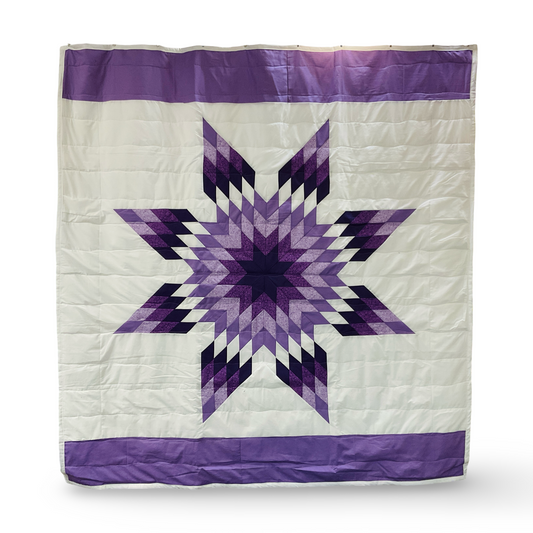 JBE White/Purple Queen Star Quilt
