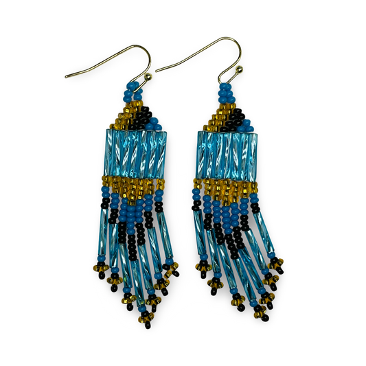 DR Blue/Gold Fringe Earrings