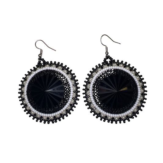JR Black Beaded Cab Earrings